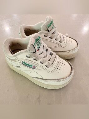 Reebok Kids White Sneakers with Green Logo Accents